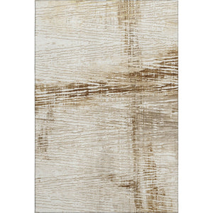 HomeRoots 8' Elegant Ivory and Brown Striped Washable Round Rug - Durable, UV Protected, Kids & Pet Friendly! 710025