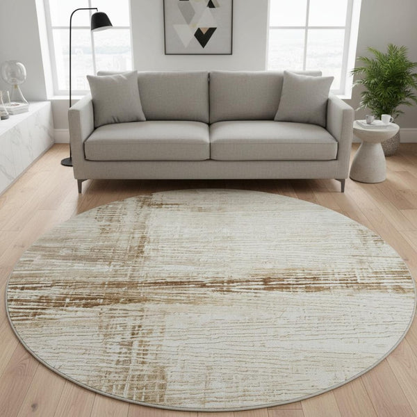 HomeRoots 8' X 10' Ivory and Brown Striped Area Rug - Washable, UV Protected, Durable for High-Traffic Spaces 710026