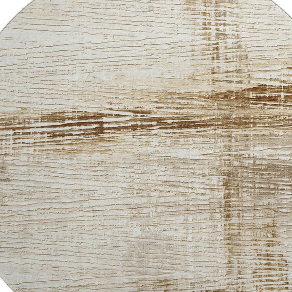 HomeRoots 8' X 10' Ivory and Brown Striped Area Rug - Washable, UV Protected, Durable for High-Traffic Spaces 710026