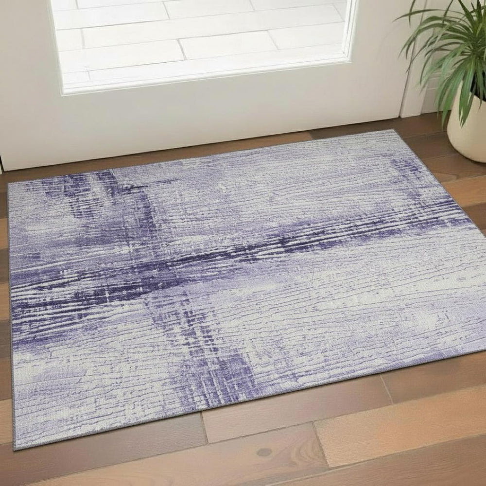 HomeRoots 5' X 8' Striped Lavender and Ivory Area Rug – Washable, UV Protected, Stain Resistant for Homes 710030