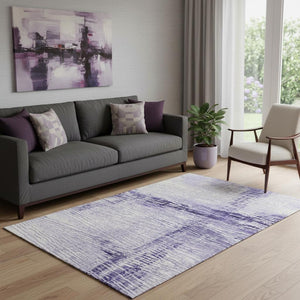 HomeRoots 8' Striped Washable Round Rug in Soft Lavender & Ivory - UV Protected, Stain Resistant & Durable Design 710031