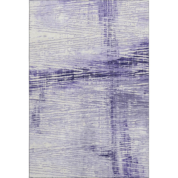 HomeRoots 8' Striped Washable Round Rug in Soft Lavender & Ivory - UV Protected, Stain Resistant & Durable Design 710031