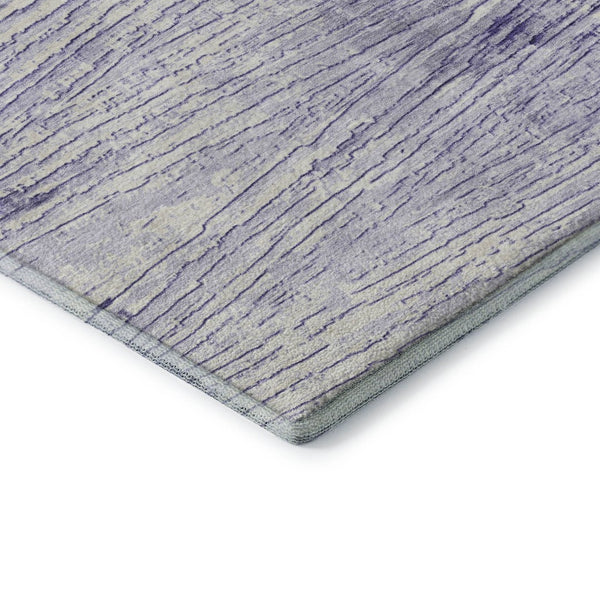 HomeRoots 8' Striped Washable Round Rug in Soft Lavender & Ivory - UV Protected, Stain Resistant & Durable Design 710031