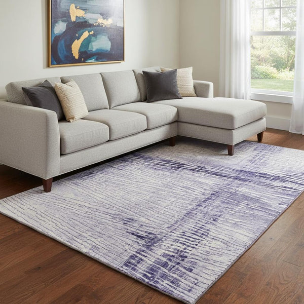 HomeRoots 9' X 12' Stylish Lavender & Ivory Striped Area Rug - Washable, UV Protected, Ideal for Busy Homes 710033