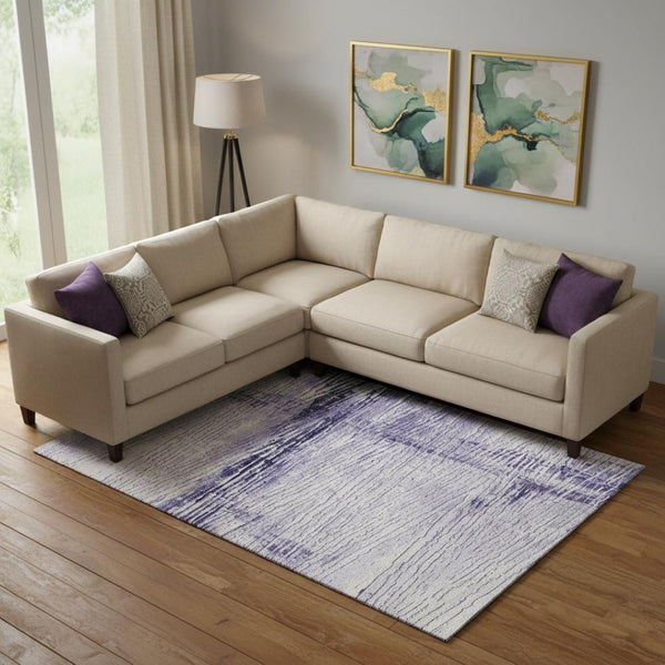 HomeRoots 10' X 14' Lavender & Ivory Striped Washable Area Rug - Durable, UV-Protected for Family Spaces! 710034