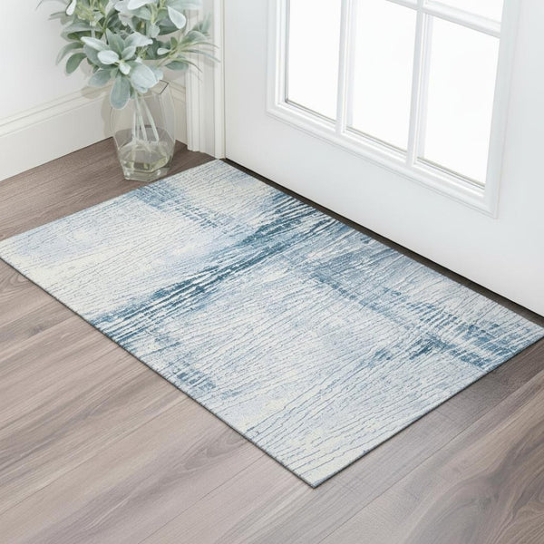 HomeRoots 5' X 8' Sky Blue Striped Area Rug - Washable, UV Protected, Durable for High-Traffic Spaces & Decor 710036