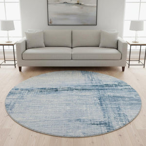 HomeRoots 8' X 10' Sky Blue & Ivory Striped Washable Area Rug - Durable, Stain-Resistant with UV Protection! 710038