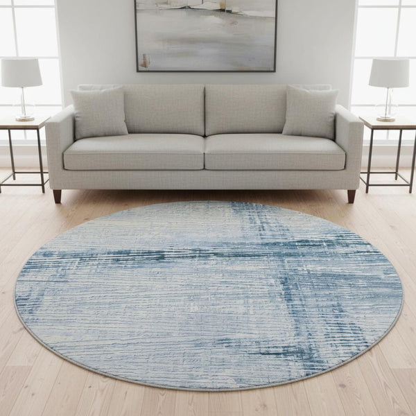 HomeRoots 8' X 10' Sky Blue & Ivory Striped Washable Area Rug - Durable, Stain-Resistant with UV Protection! 710038