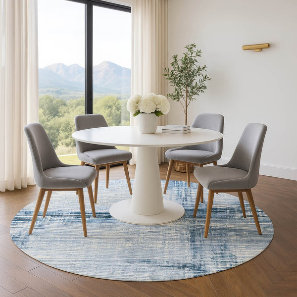 HomeRoots 8' X 10' Sky Blue & Ivory Striped Washable Area Rug - Durable, Stain-Resistant with UV Protection! 710038