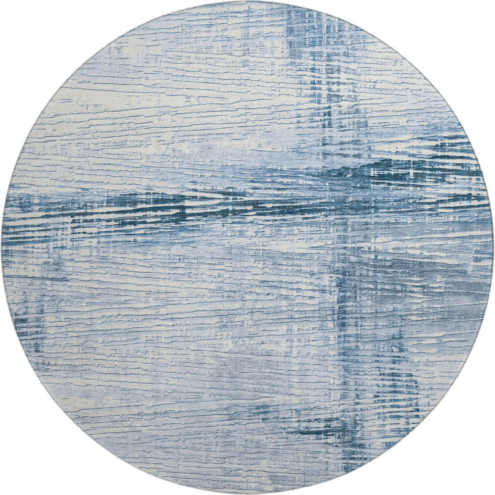 HomeRoots 8' X 10' Sky Blue & Ivory Striped Washable Area Rug - Durable, Stain-Resistant with UV Protection! 710038