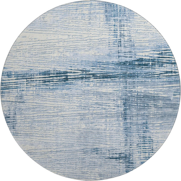 HomeRoots 8' X 10' Sky Blue & Ivory Striped Washable Area Rug - Durable, Stain-Resistant with UV Protection! 710038