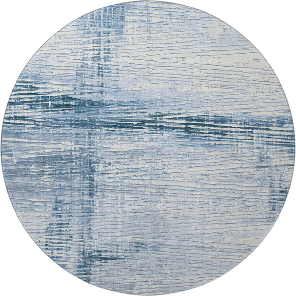 HomeRoots 8' X 10' Sky Blue & Ivory Striped Washable Area Rug - Durable, Stain-Resistant with UV Protection! 710038