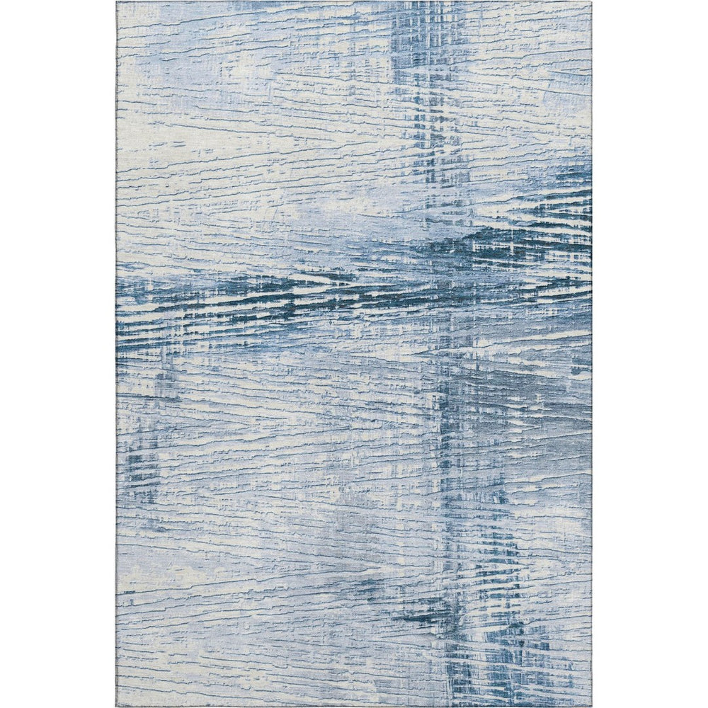 HomeRoots 9' X 12' Coastal-Inspired Sky Blue & Ivory Striped Washable Area Rug with UV Protection & Durability 710039