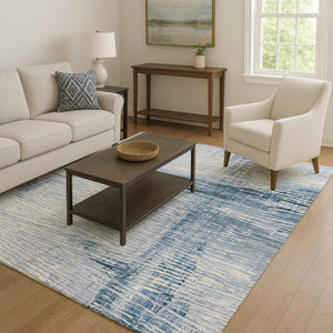 HomeRoots 9' X 12' Coastal-Inspired Sky Blue & Ivory Striped Washable Area Rug with UV Protection & Durability 710039
