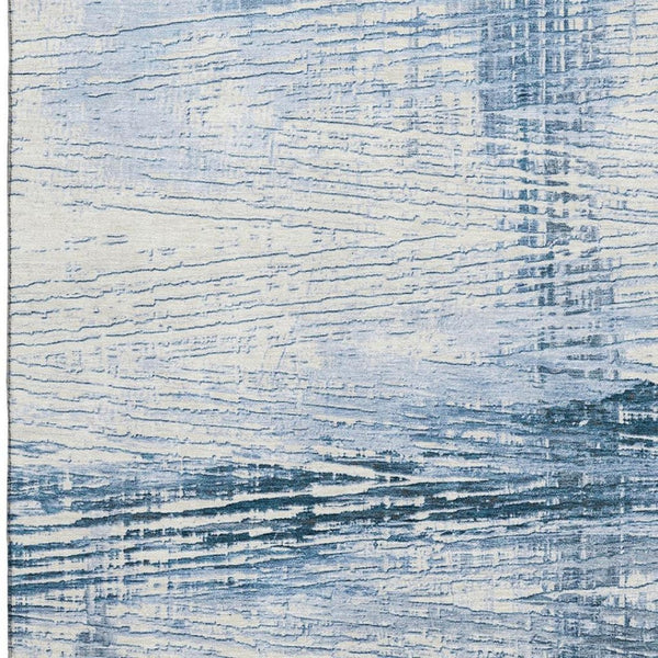 HomeRoots 9' X 12' Coastal-Inspired Sky Blue & Ivory Striped Washable Area Rug with UV Protection & Durability 710039