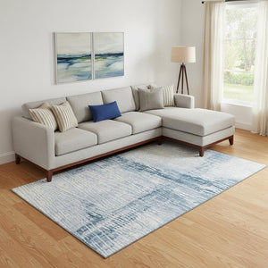 HomeRoots 10' X 14' Sky Blue and Ivory Striped Washable Area Rug with UV Protection for Indoor/Outdoor Use 710040