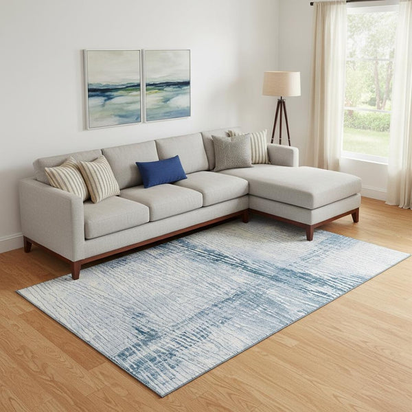 HomeRoots 10' X 14' Sky Blue and Ivory Striped Washable Area Rug with UV Protection for Indoor/Outdoor Use 710040