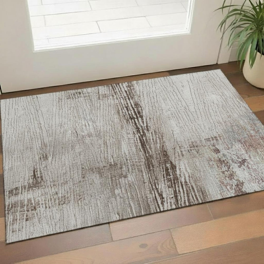 HomeRoots 5' X 8' Washable Taupe and Ivory Striped Area Rug with UV Protection for Family Spaces & Patios 710042