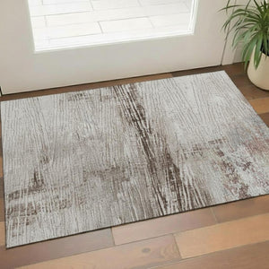 HomeRoots 5' X 8' Washable Taupe and Ivory Striped Area Rug with UV Protection for Family Spaces & Patios 710042