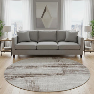 HomeRoots 8' X 10' Striped Taupe and Ivory Washable Area Rug - Durable, Stain Resistant & UV Protected Design! 710044