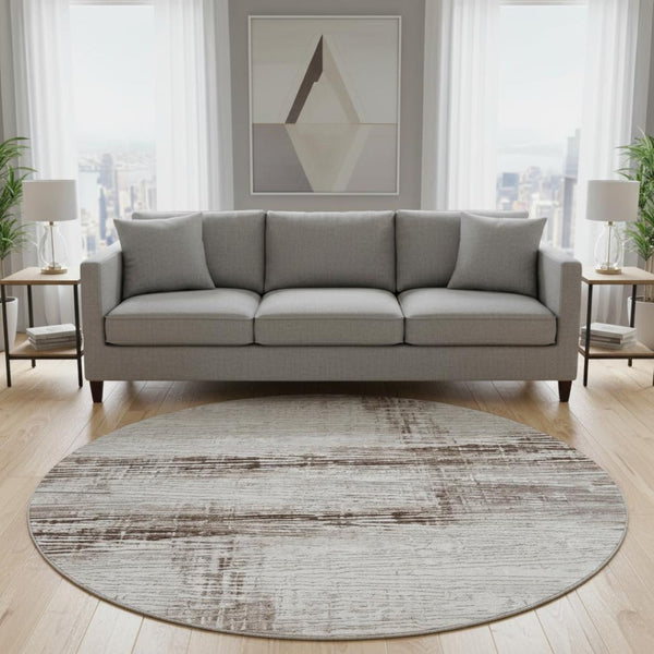 HomeRoots 8' X 10' Striped Taupe and Ivory Washable Area Rug - Durable, Stain Resistant & UV Protected Design! 710044