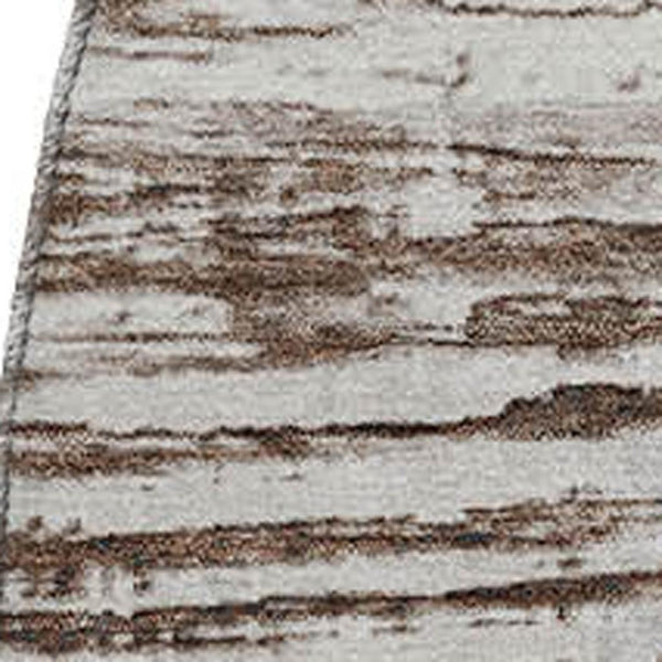HomeRoots 8' X 10' Striped Taupe and Ivory Washable Area Rug - Durable, Stain Resistant & UV Protected Design! 710044