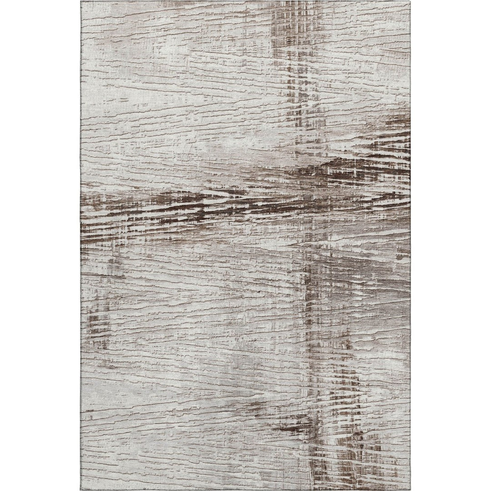 HomeRoots 9' X 12' Taupe & Ivory Striped Washable Area Rug with UV Protection for Family-Friendly Homes 710045