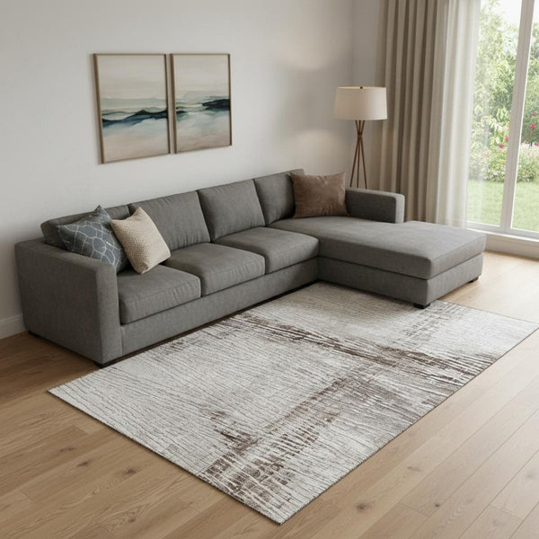 HomeRoots 10' X 14' Taupe And Ivory Striped Washable Area Rug - Stain Resistant, UV Protected, Durable Design 710046