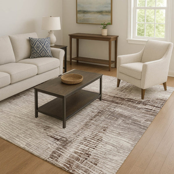 HomeRoots 10' X 14' Taupe And Ivory Striped Washable Area Rug - Stain Resistant, UV Protected, Durable Design 710046