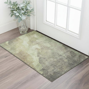 HomeRoots 5' X 8' Artichoke Green Abstract Area Rug - Washable, UV Protected, Durable for High-Traffic Spaces 710048