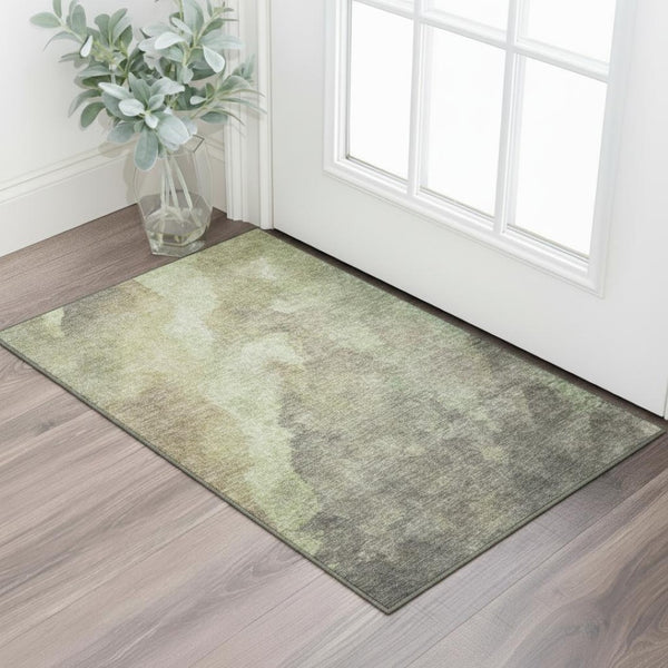 HomeRoots 5' X 8' Artichoke Green Abstract Area Rug - Washable, UV Protected, Durable for High-Traffic Spaces 710048