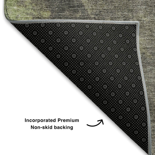 HomeRoots 5' X 8' Artichoke Green Abstract Area Rug - Washable, UV Protected, Durable for High-Traffic Spaces 710048