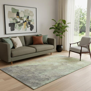 HomeRoots 8' Contemporary Artichoke Green Taupe Brown Abstract Round Rug - Washable, UV-Resistant, Durable! 710049