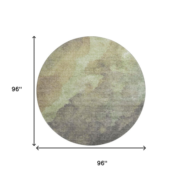 HomeRoots 8' X 10' Washable Abstract Area Rug in Artichoke Green, Taupe & Brown - UV Protected, Durable Design 710050