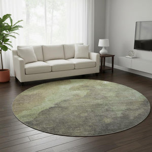 HomeRoots 8' X 10' Washable Abstract Area Rug in Artichoke Green, Taupe & Brown - UV Protected, Durable Design 710050