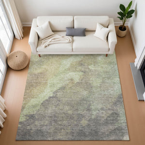 HomeRoots 9' X 12' Stylish Artichoke Green Abstract Area Rug - Washable, UV Protected & Perfect for High Traffic Areas 710051