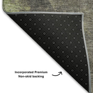 HomeRoots 9' X 12' Stylish Artichoke Green Abstract Area Rug - Washable, UV Protected & Perfect for High Traffic Areas 710051