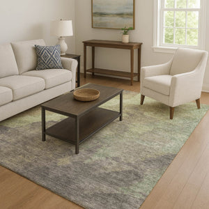 HomeRoots 9' X 12' Stylish Artichoke Green Abstract Area Rug - Washable, UV Protected & Perfect for High Traffic Areas 710051