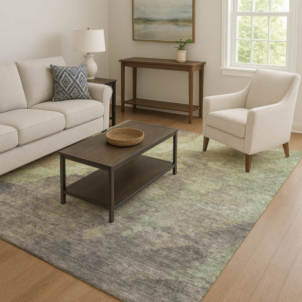 HomeRoots 9' X 12' Stylish Artichoke Green Abstract Area Rug - Washable, UV Protected & Perfect for High Traffic Areas 710051