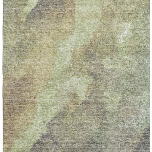 HomeRoots 9' X 12' Stylish Artichoke Green Abstract Area Rug - Washable, UV Protected & Perfect for High Traffic Areas 710051