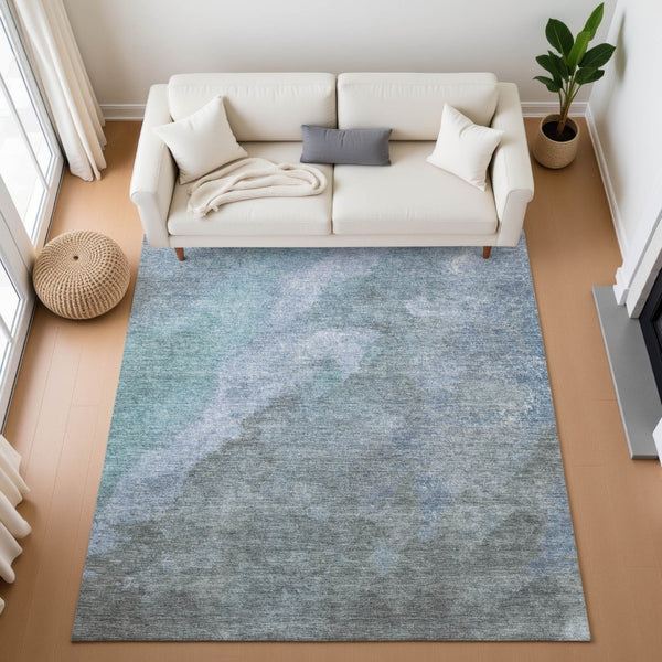 HomeRoots 5' X 8' Blue And Gray Abstract Area Rug - Washable, UV Protected, Stylish & Durable for High-Traffic Areas 710054