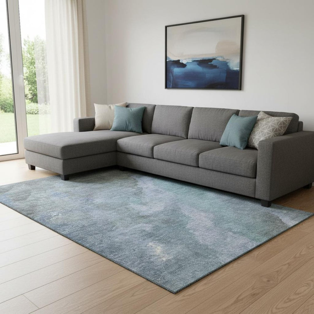 HomeRoots 9' X 12' Blue And Gray Abstract Washable Area Rug - Stylish, Durable & UV Protected for Every Home 710057