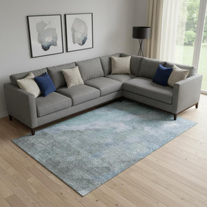 HomeRoots 10' X 14' Stylish Blue and Gray Abstract Washable Area Rug with UV Protection for Active Homes 710058