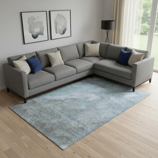 HomeRoots 10' X 14' Stylish Blue and Gray Abstract Washable Area Rug with UV Protection for Active Homes 710058