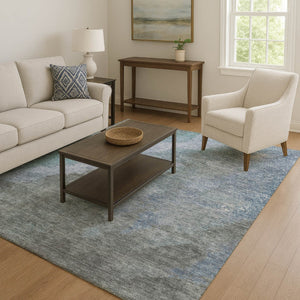 HomeRoots 10' X 14' Stylish Blue and Gray Abstract Washable Area Rug with UV Protection for Active Homes 710058