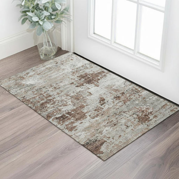 HomeRoots 5' X 8' Copper and Taupe Modern Abstract Area Rug - Washable, UV Protected, Stain-Resistant Design 710060