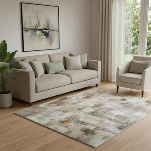 HomeRoots 8' Copper and Taupe Abstract Washable Round Rug with UV Protection for Modern Home Decor Style 710061