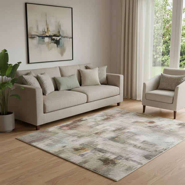 HomeRoots 8' Copper and Taupe Abstract Washable Round Rug with UV Protection for Modern Home Decor Style 710061