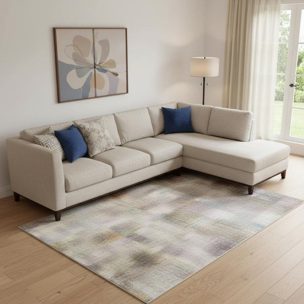HomeRoots 10' Modern Abstract Copper & Taupe Washable Area Rug – Durable, UV Protected, Perfect for Busy Homes! 710064