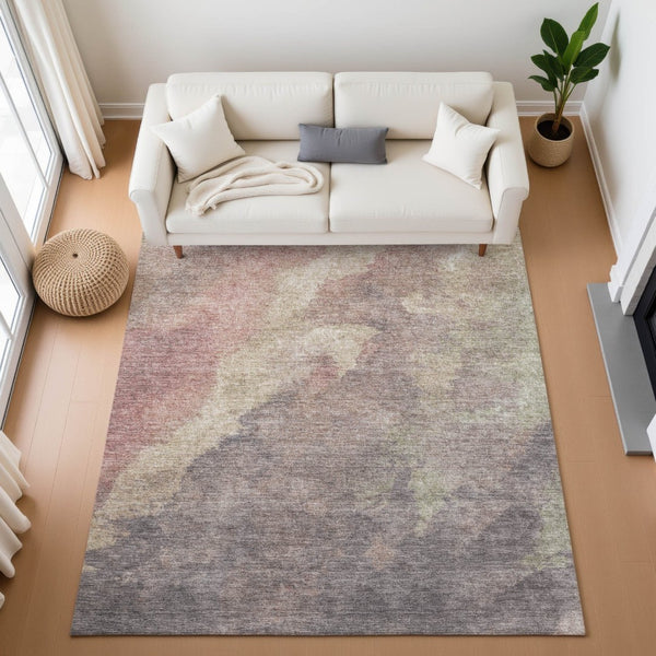 HomeRoots 10' Modern Abstract Copper & Taupe Washable Area Rug – Durable, UV Protected, Perfect for Busy Homes! 710064